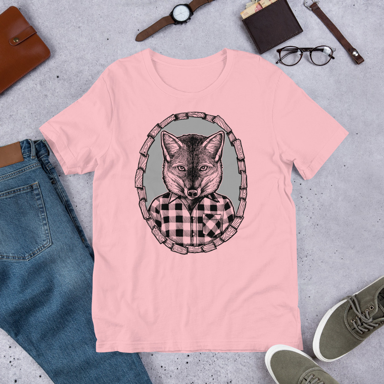 Pink T-Shirt - Bella + Canvas 3001 Fox Flannel