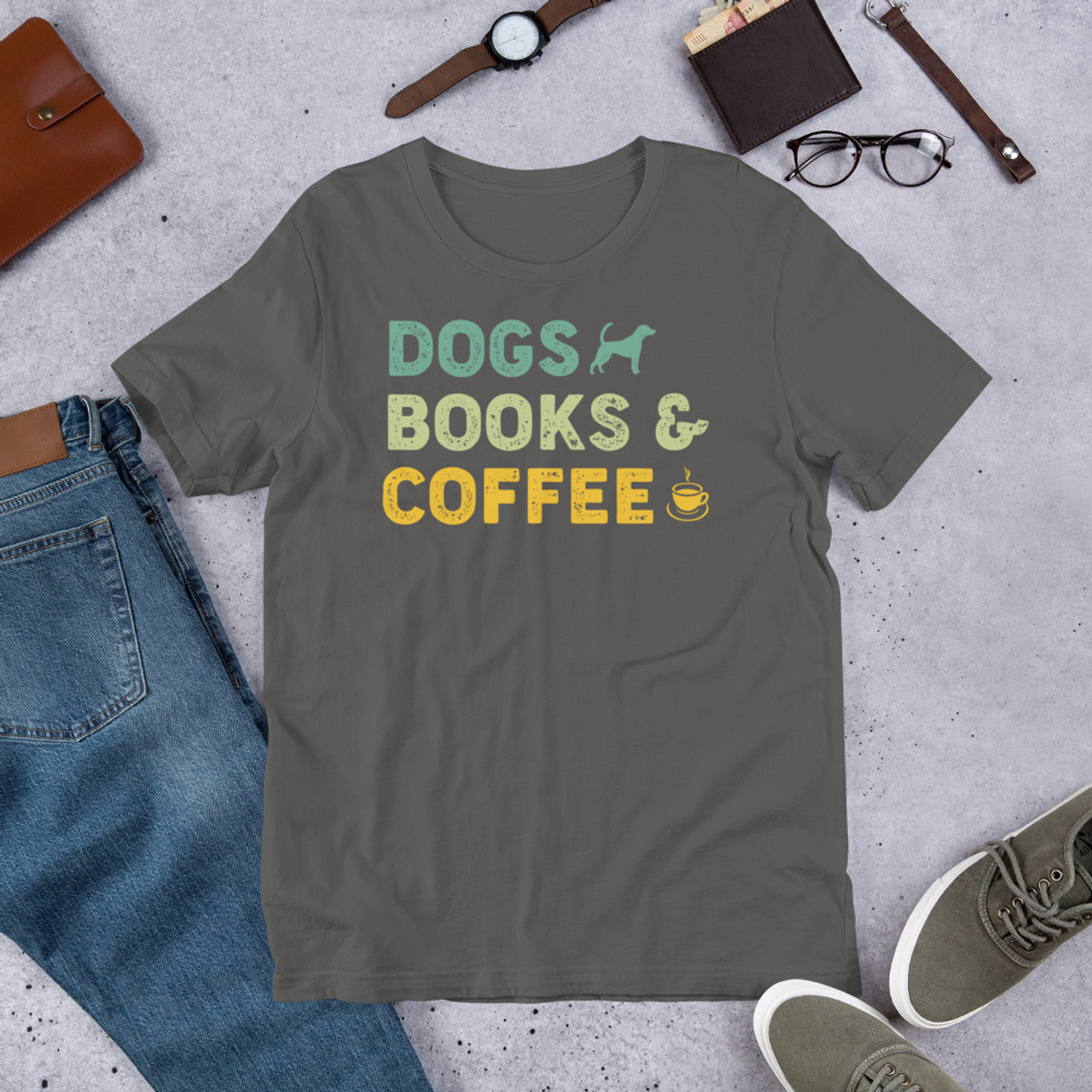 Asphalt T-Shirt - Bella + Canvas 3001 Dogs Books & Coffee