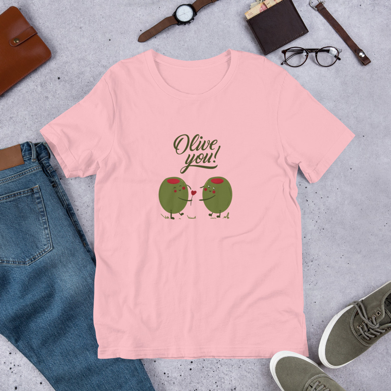 Pink T-Shirt - Bella + Canvas 3001 Olive You