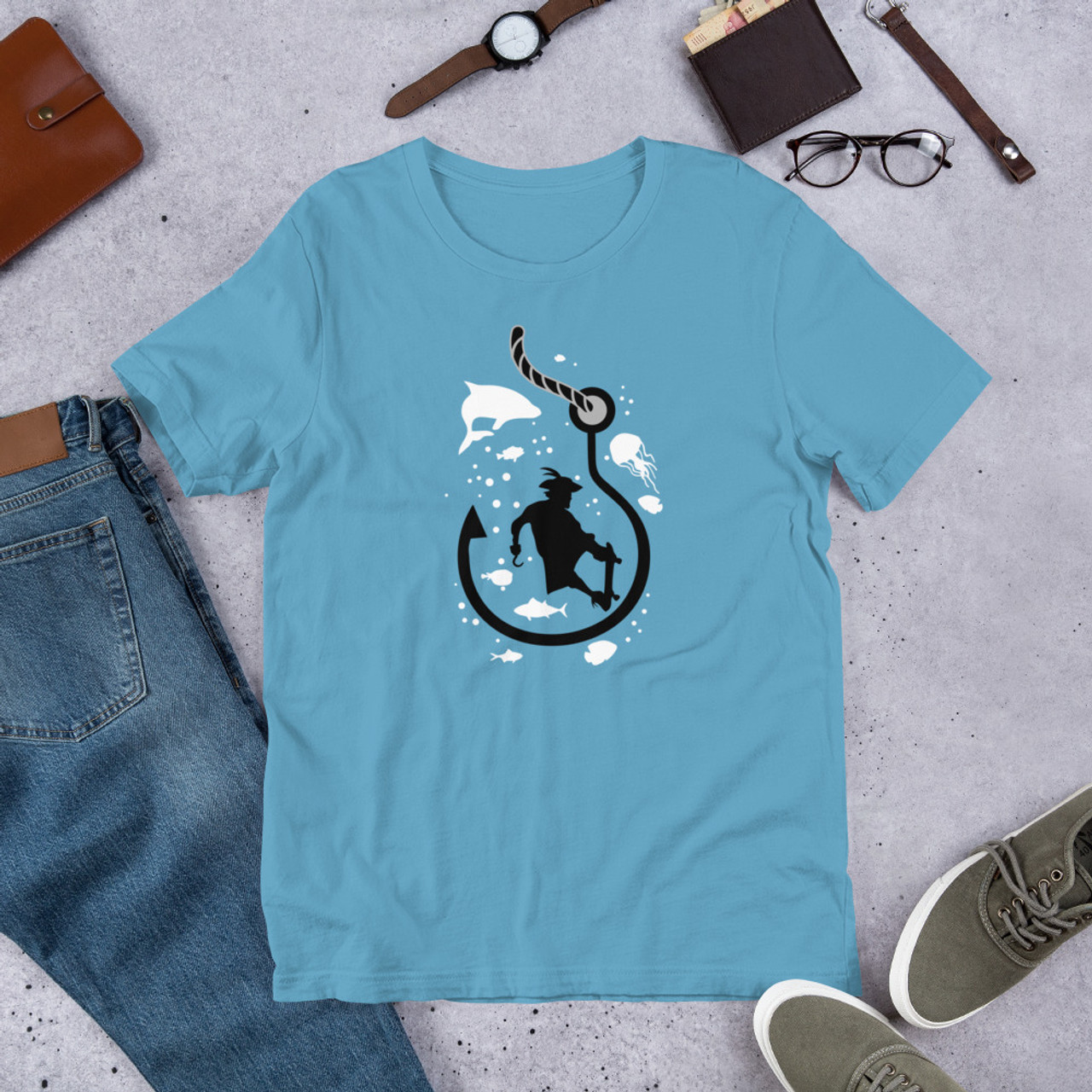 Ocean Blue T-Shirt - Bella + Canvas 3001 Skater Hook