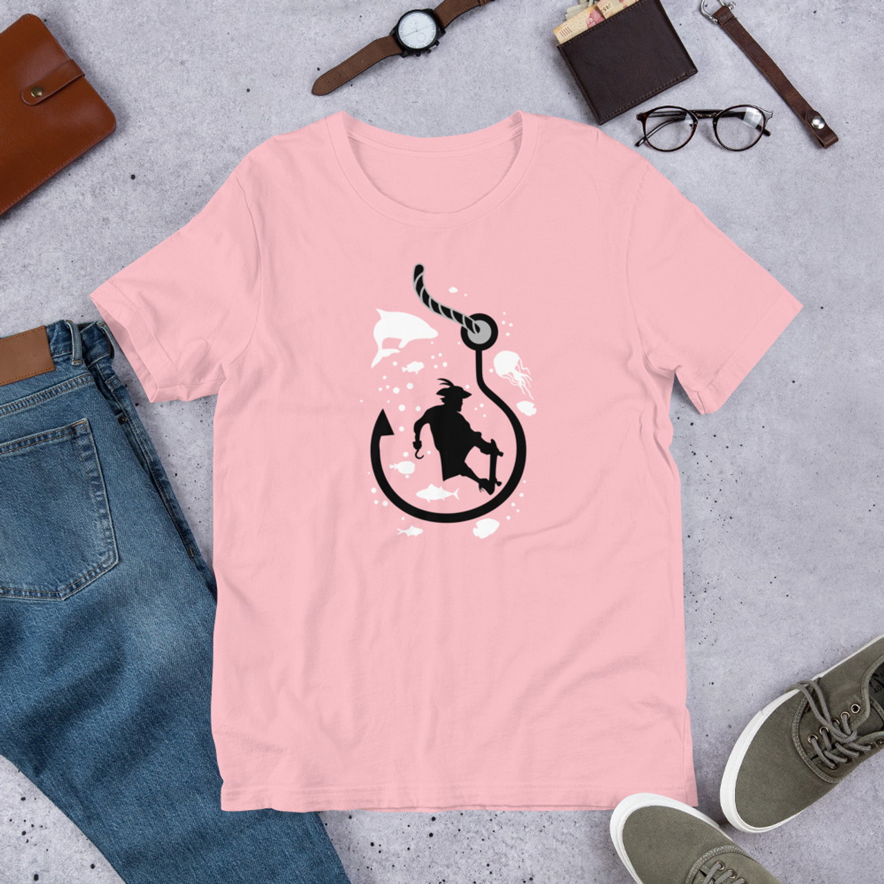 Pink T-Shirt - Bella + Canvas 3001 Skater Hook