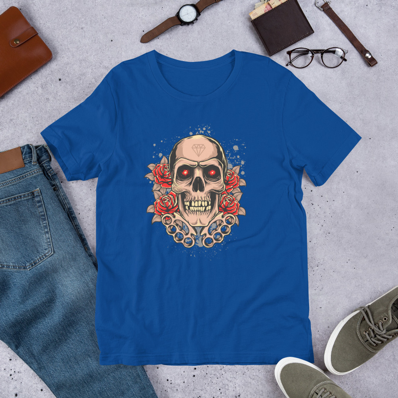 True Royal T-Shirt - Bella + Canvas 3001 Knuckles Skull