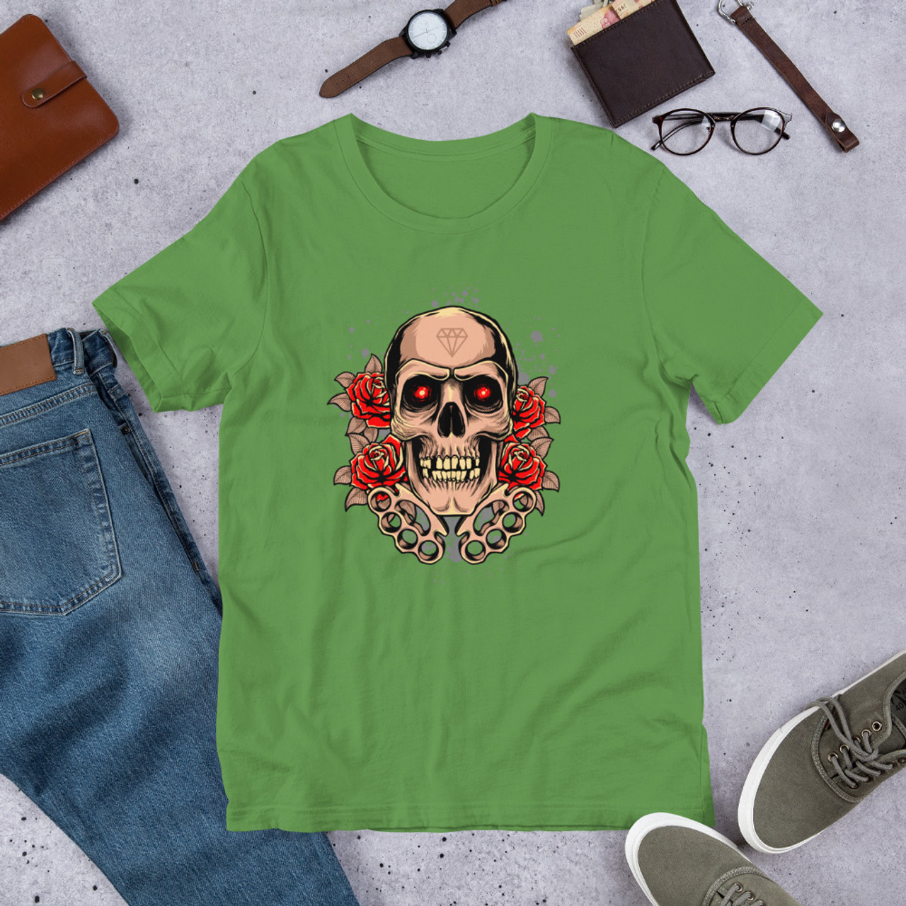 Leaf T-Shirt - Bella + Canvas 3001 Knuckles Skull