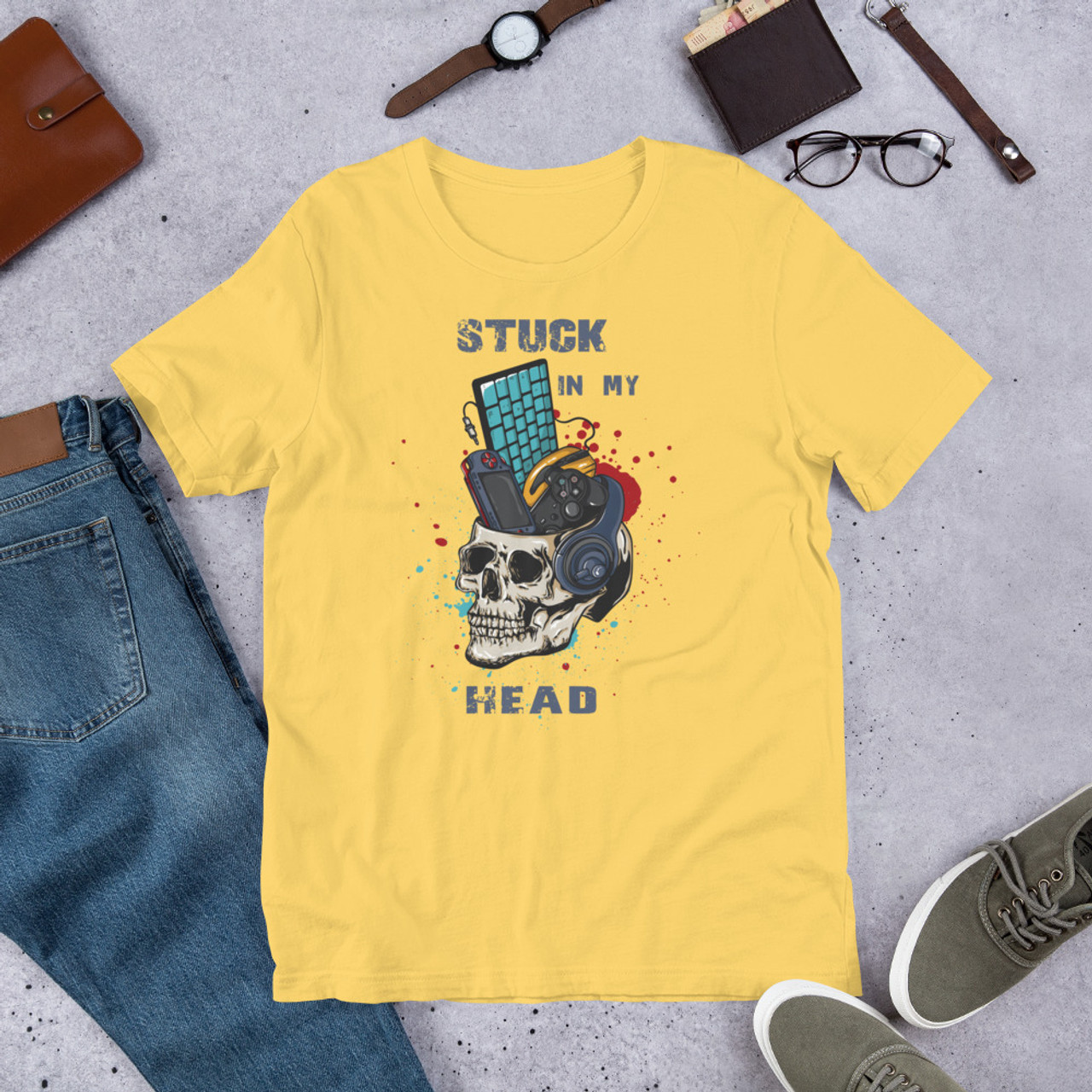Yellow T-Shirt - Bella + Canvas 3001 Stuck In My Head
