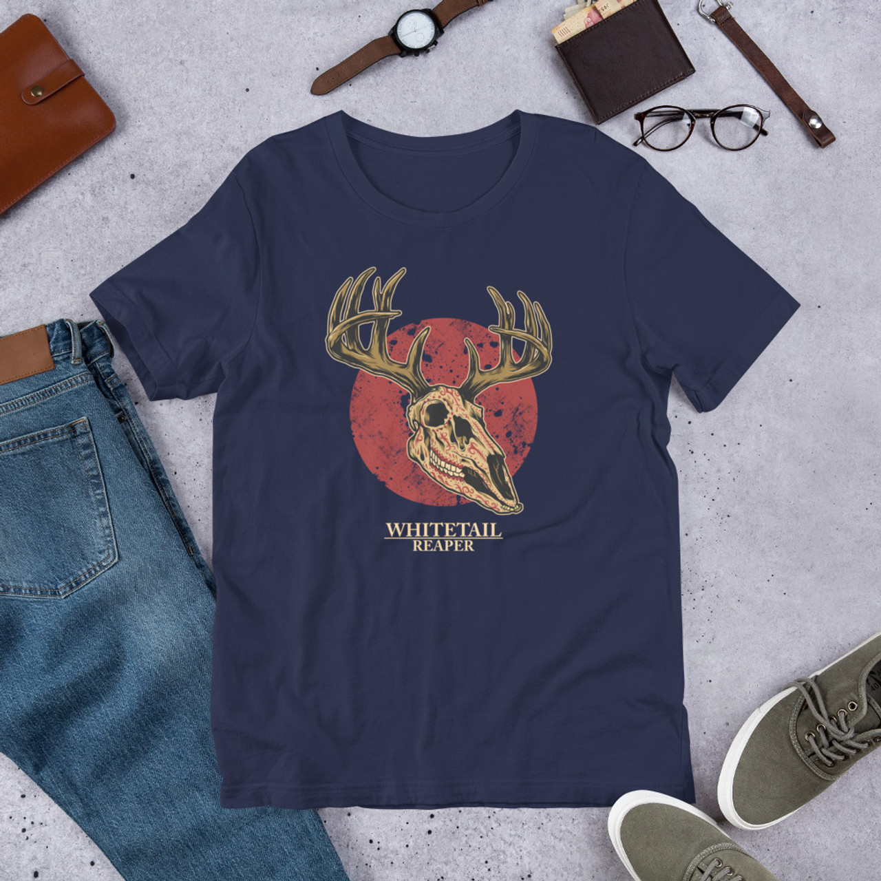 Navy T-Shirt - Bella + Canvas 3001 Whitetail Reaper