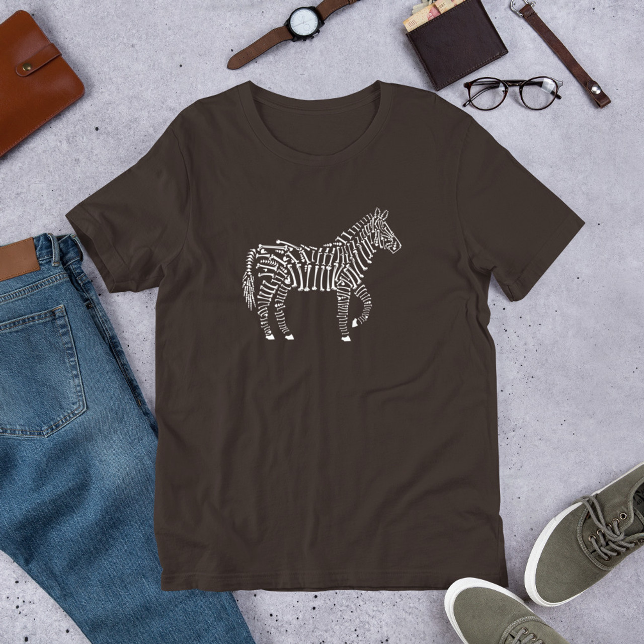 Brown T-Shirt - Bella + Canvas 3001 Zebra Skeleton