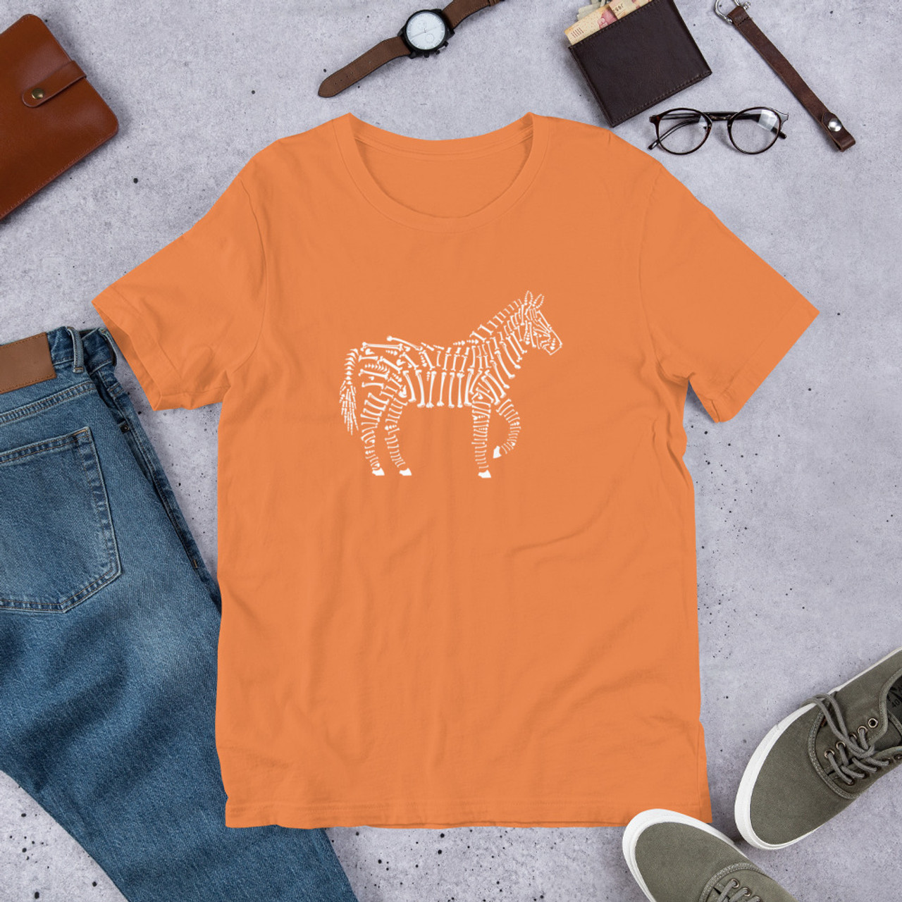Burnt Orange T-Shirt - Bella + Canvas 3001 Zebra Skeleton