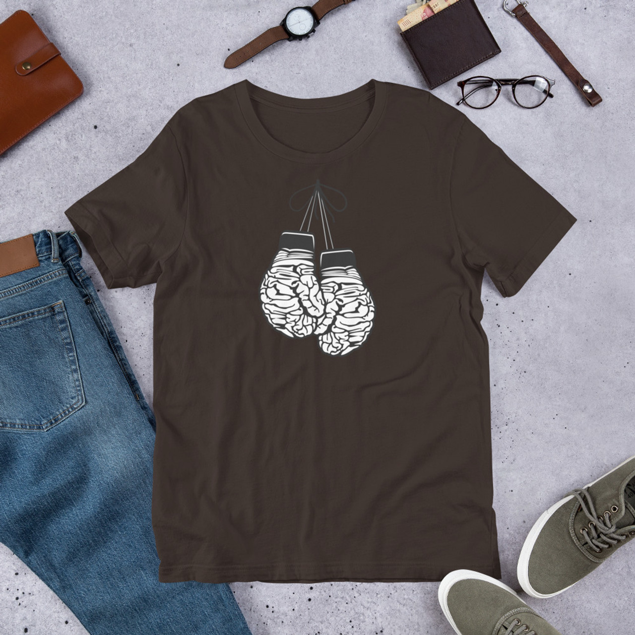 Brown T-Shirt - Bella + Canvas 3001 Brain Gloves