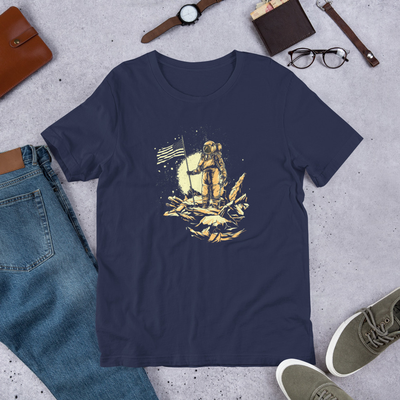 Navy T-Shirt - Bella + Canvas 3001 The American Astronaut