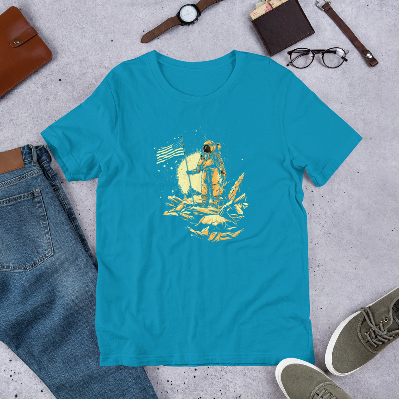 Aqua T-Shirt - Bella + Canvas 3001 The American Astronaut