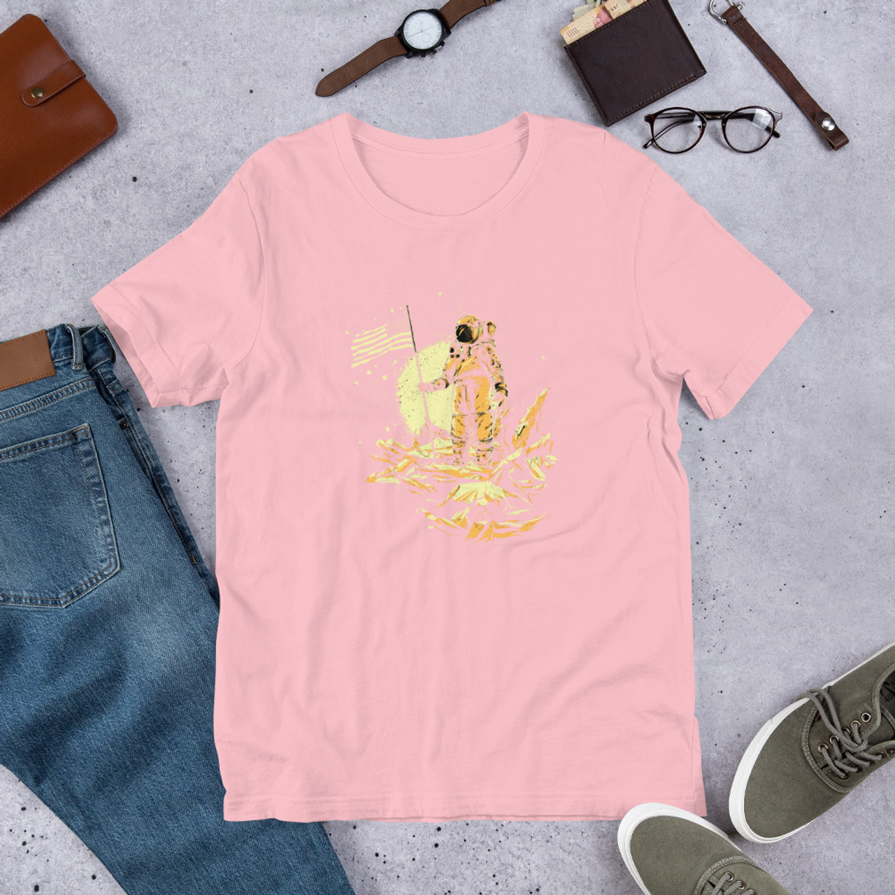 Pink T-Shirt - Bella + Canvas 3001 The American Astronaut