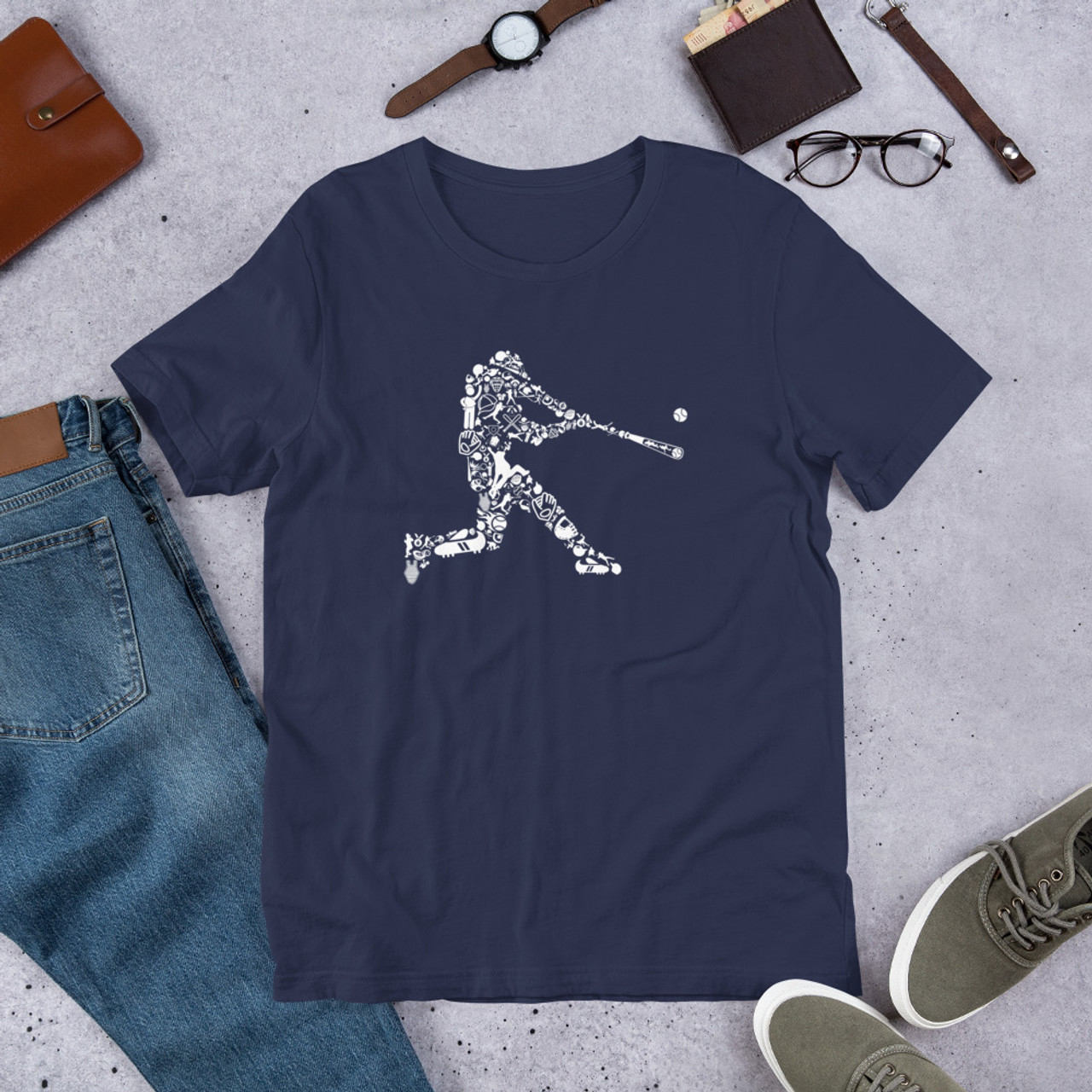 Navy T-Shirt - Bella + Canvas 3001 Baseball Player