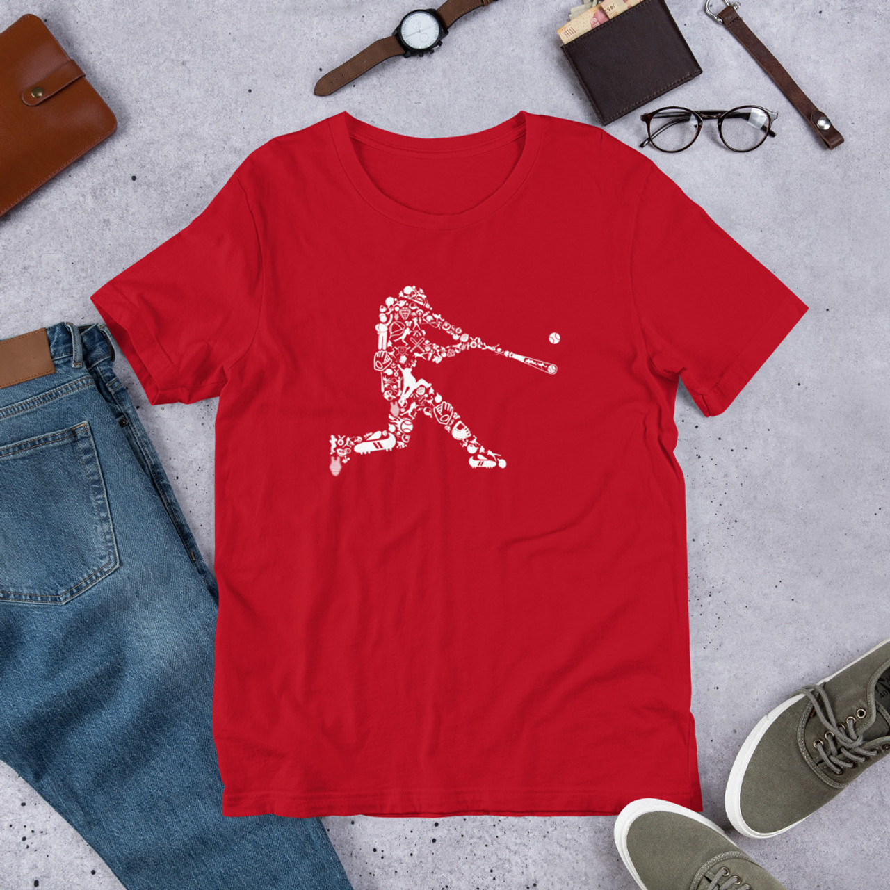 Red T-Shirt - Bella + Canvas 3001 Baseball Player