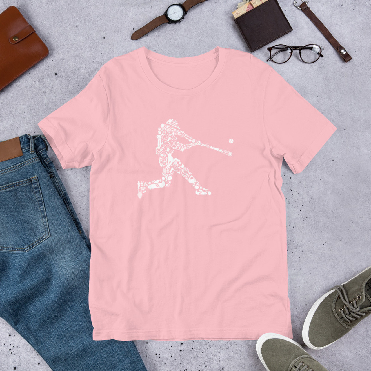 Pink T-Shirt - Bella + Canvas 3001 Baseball Player