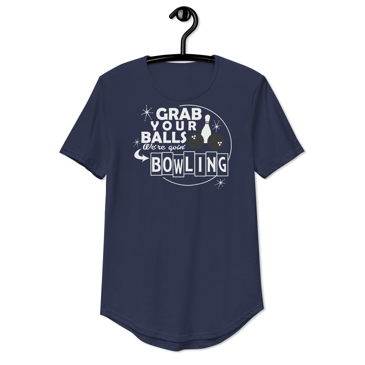 Grab Your Balls Were Going Bowling Curved Hem Tee - Bella + Canvas 3003 