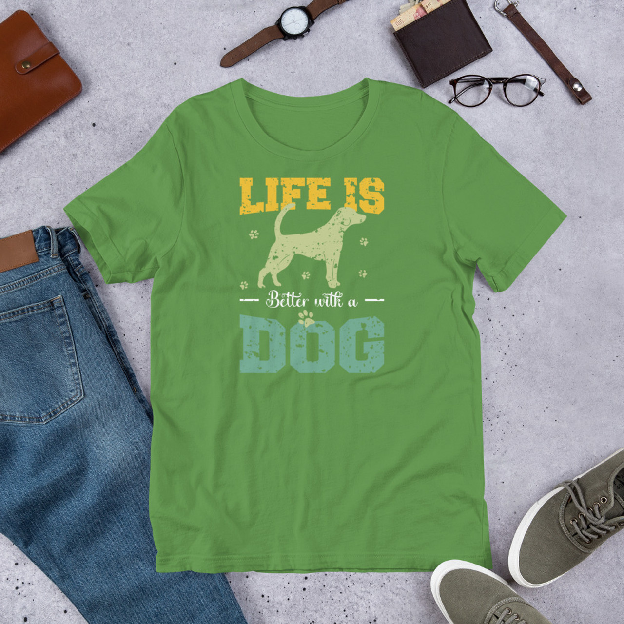 Leaf T-Shirt - Bella + Canvas 3001 Life Is Better With A Dog