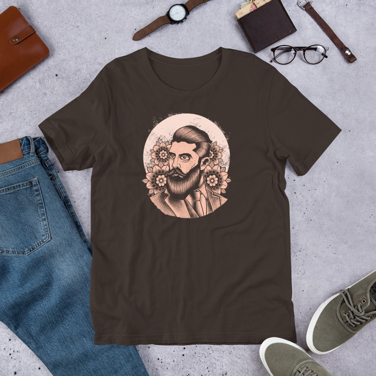 Brown T-Shirt - Bella + Canvas 3001 Beard Pomade