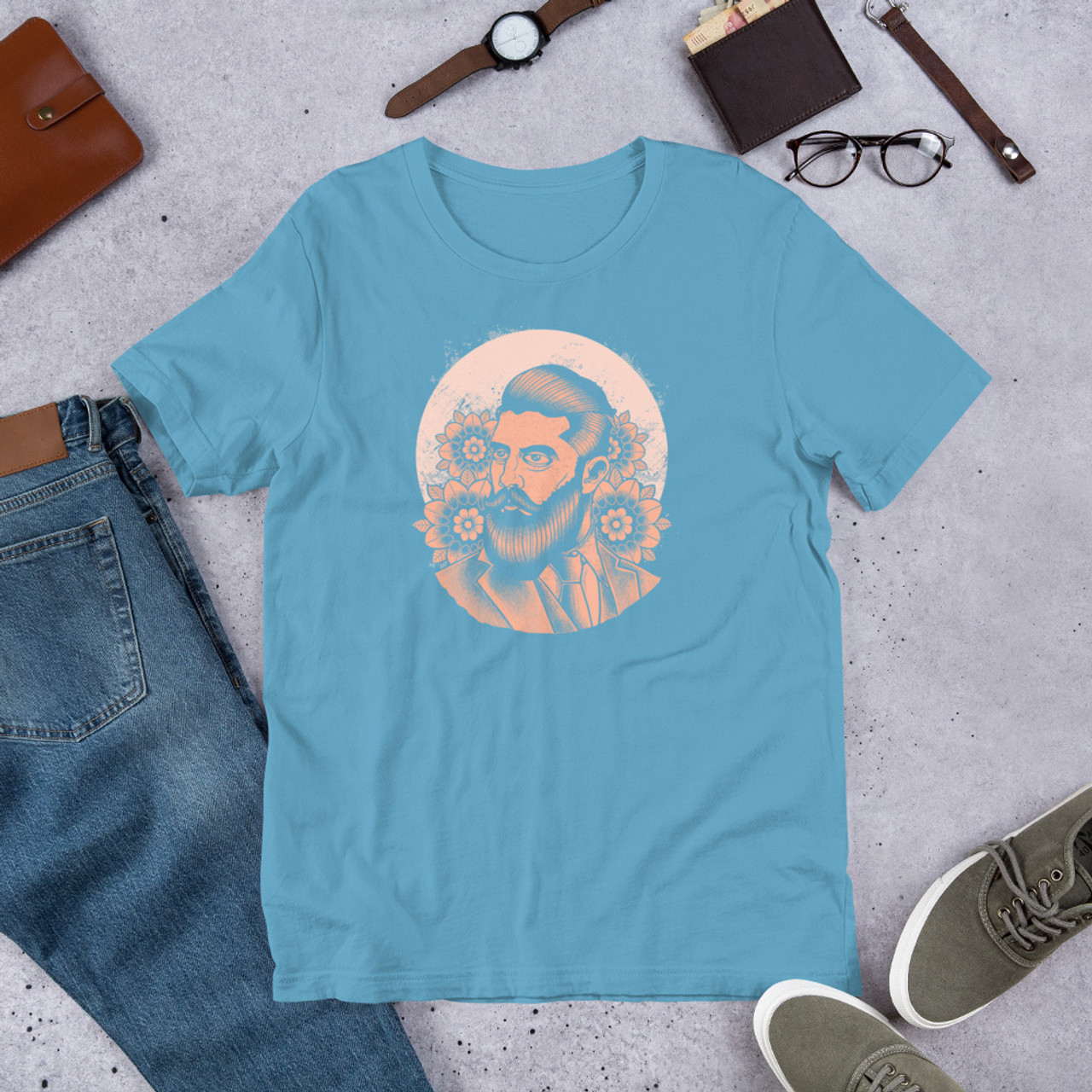 Ocean Blue T-Shirt - Bella + Canvas 3001 Beard Pomade