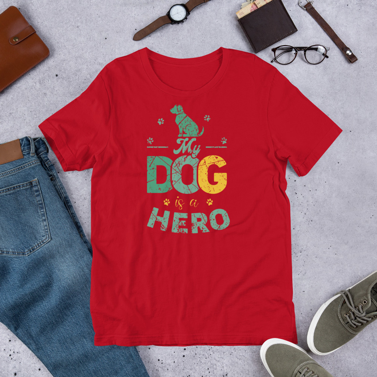Red T-Shirt - Bella + Canvas 3001 My Dog Is A Hero