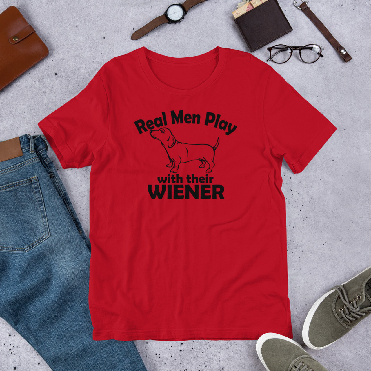 Red T-Shirt - Bella + Canvas 3001 Real Men Play With Their Wiener