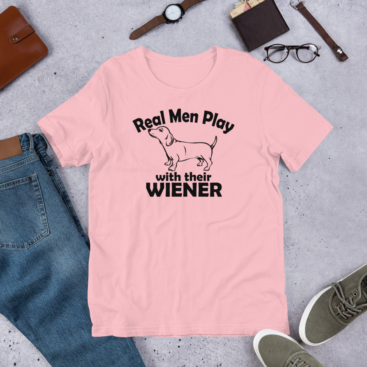 Pink T-Shirt - Bella + Canvas 3001 Real Men Play With Their Wiener