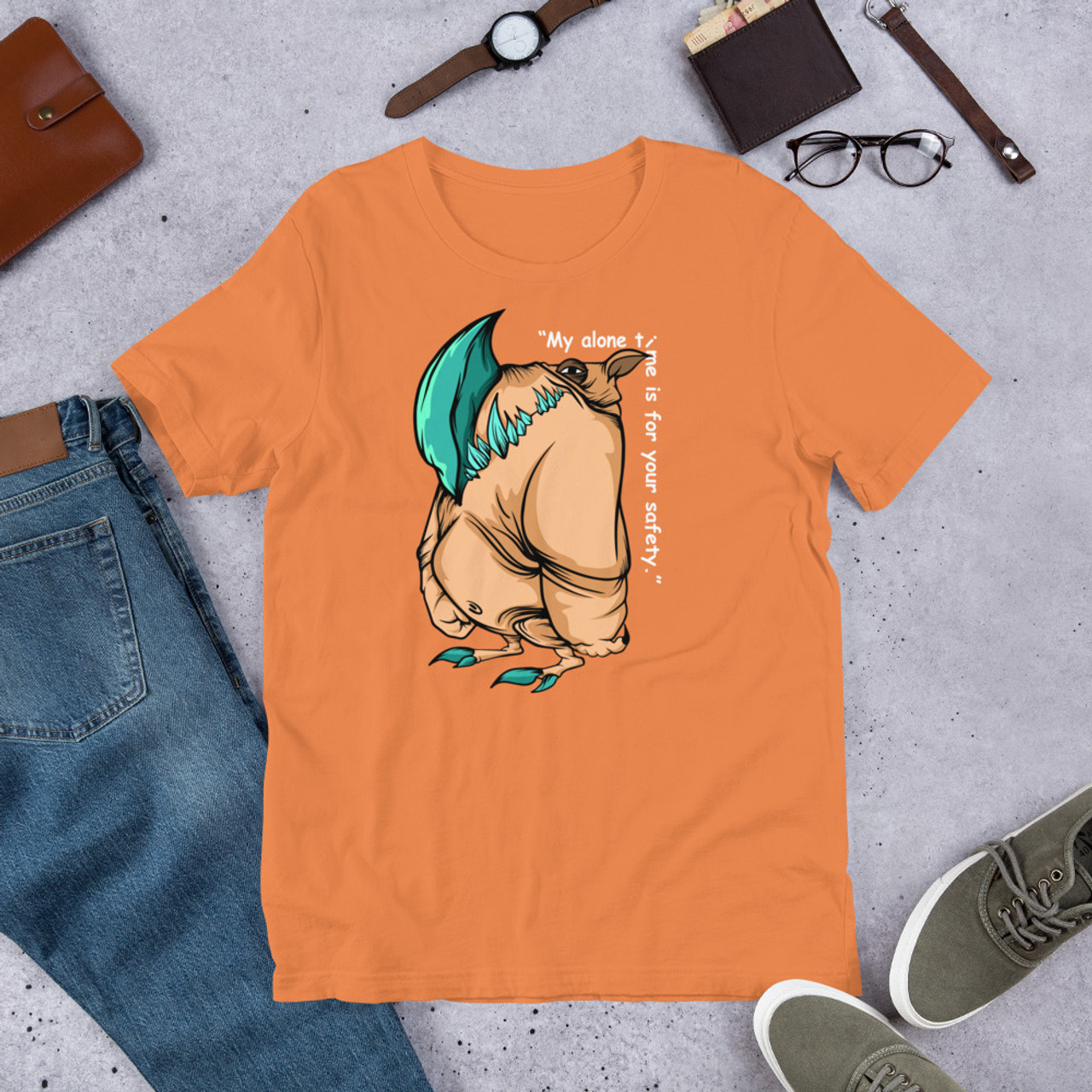 Burnt Orange T-Shirt - Bella + Canvas 3001 My alone time is for your safety