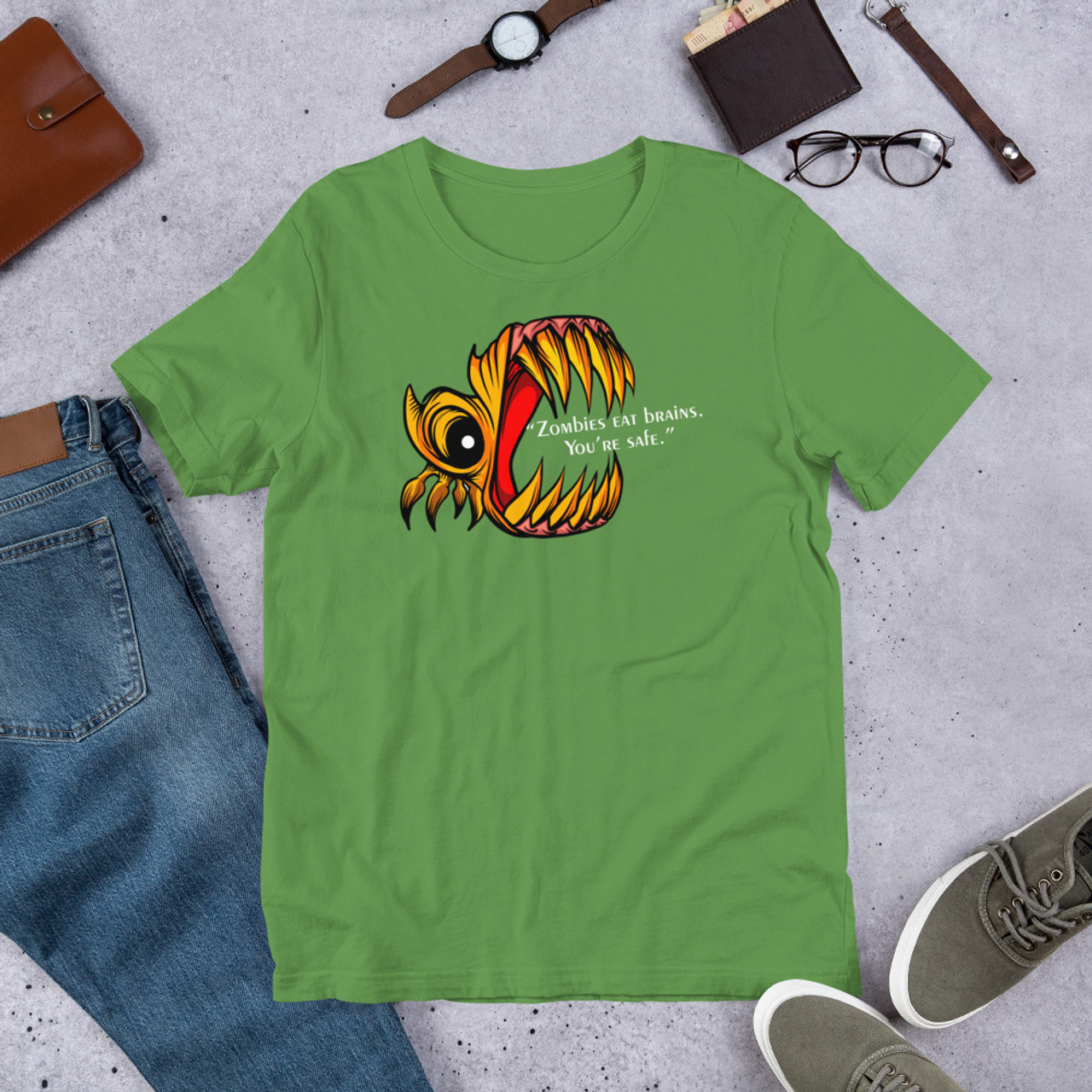 Leaf T-Shirt - Bella + Canvas 3001 Zombies eat brains