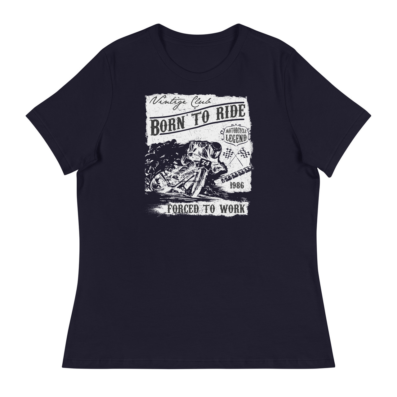 Navy Women's Relaxed T-Shirt - Bella + Canvas 6400 Born to Ride