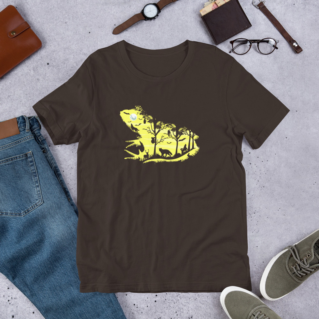 Brown T-Shirt - Bella + Canvas 3001 Froggy Silhouette