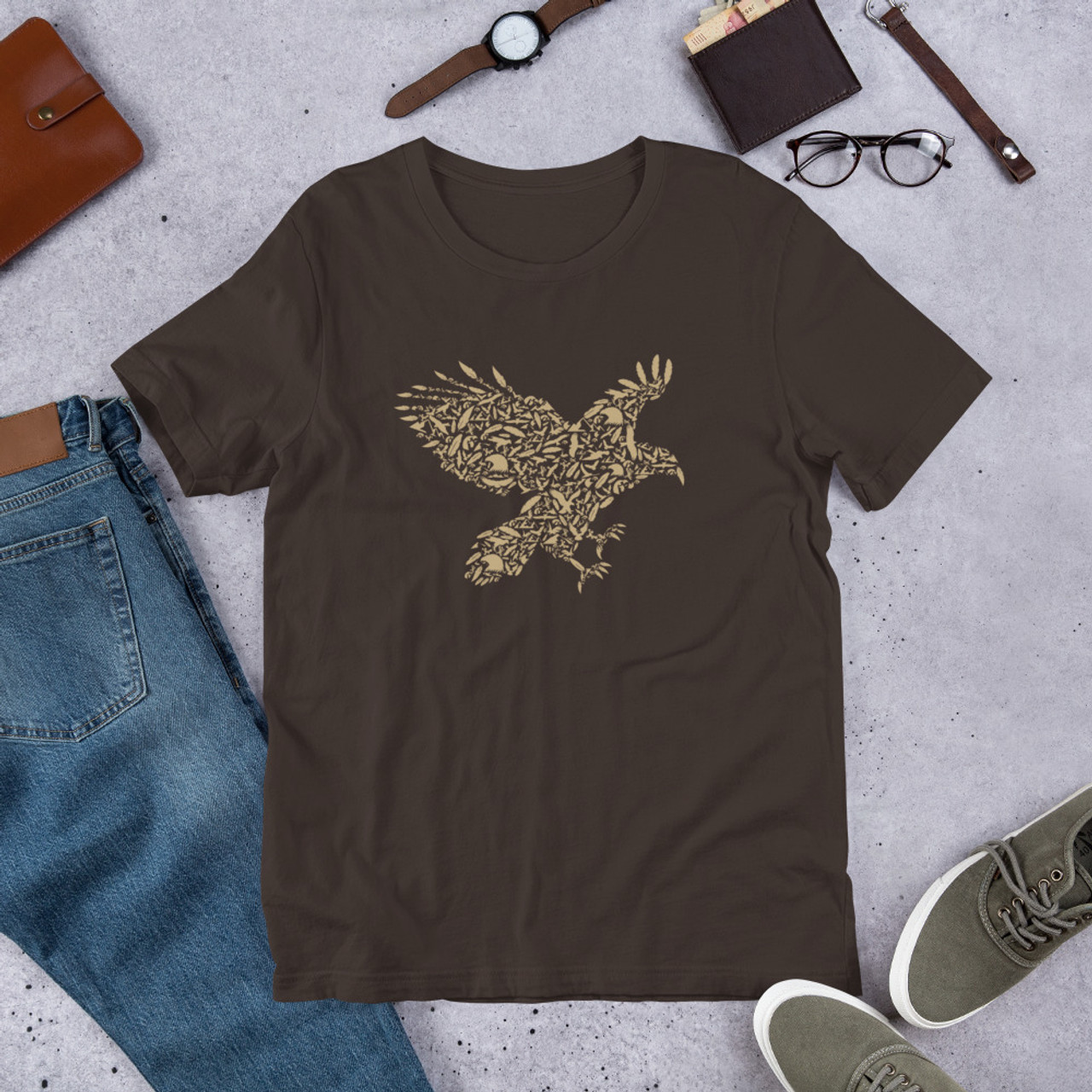 Brown T-Shirt - Bella + Canvas 3001 Eagle Feather