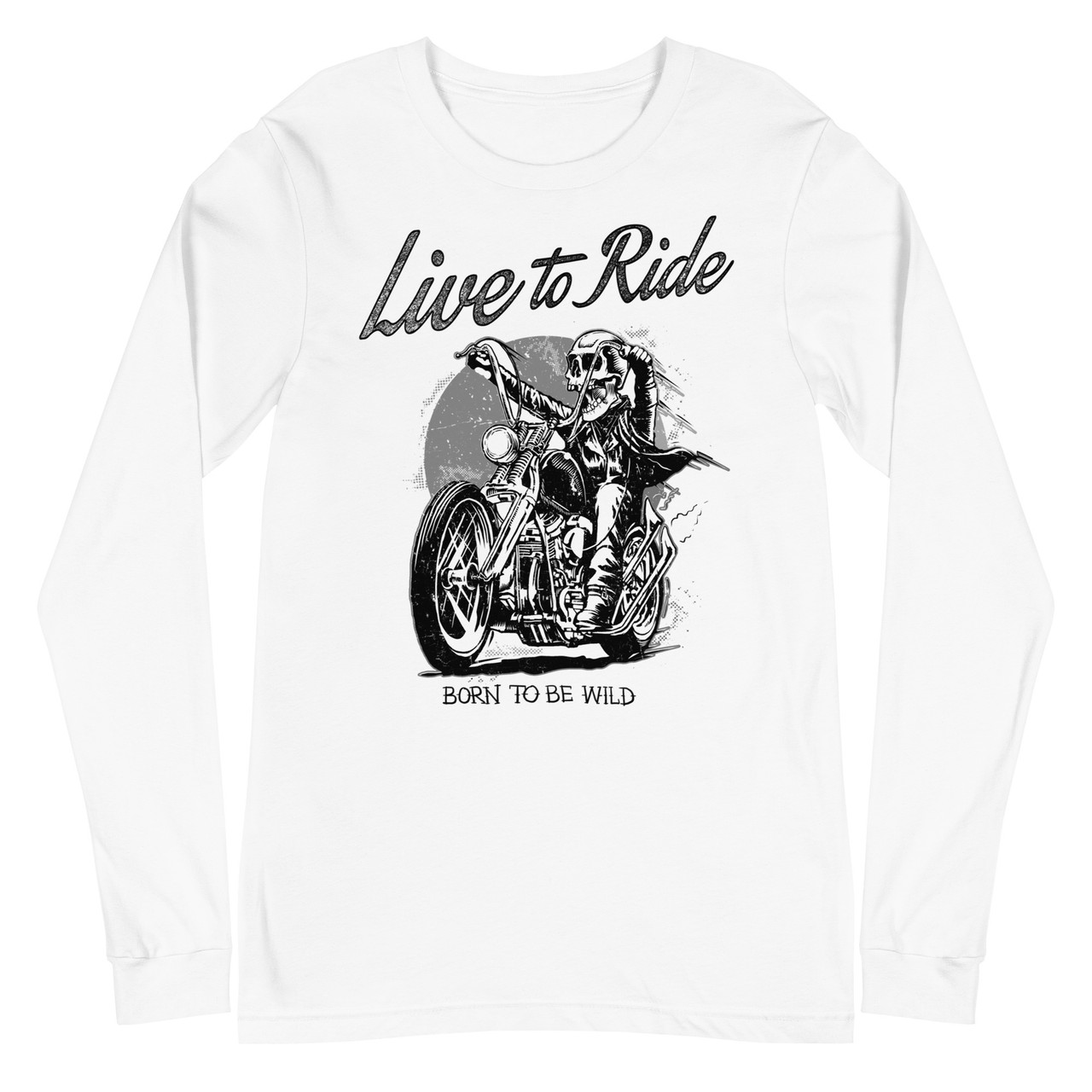 White Unisex Long Sleeve Tee - Bella + Canvas 3501  Live To Ride