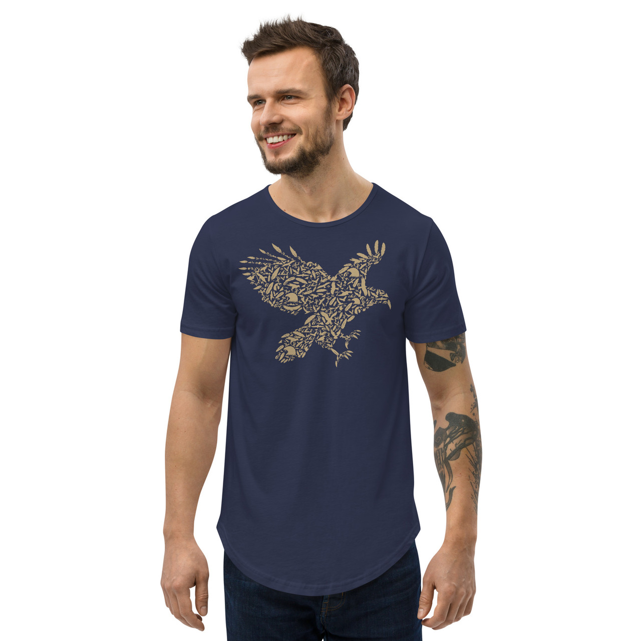 Eagle Feather Curved Hem Tee - Bella + Canvas 3003 