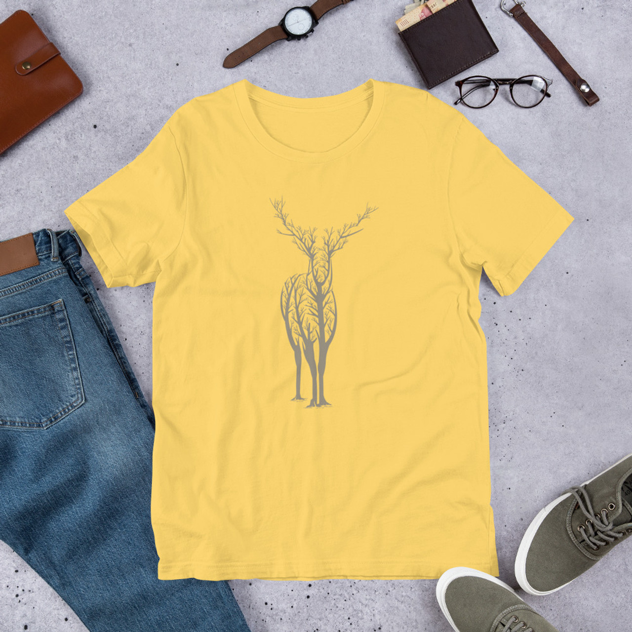 Yellow T-Shirt - Bella + Canvas 3001 Deer Forest