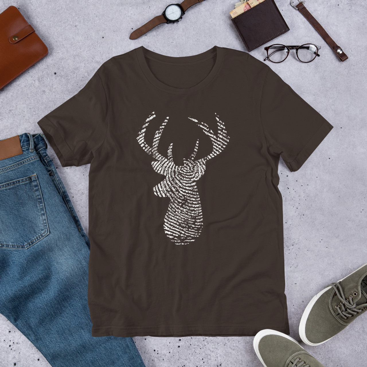 Brown T-Shirt - Bella + Canvas 3001 Deer Print
