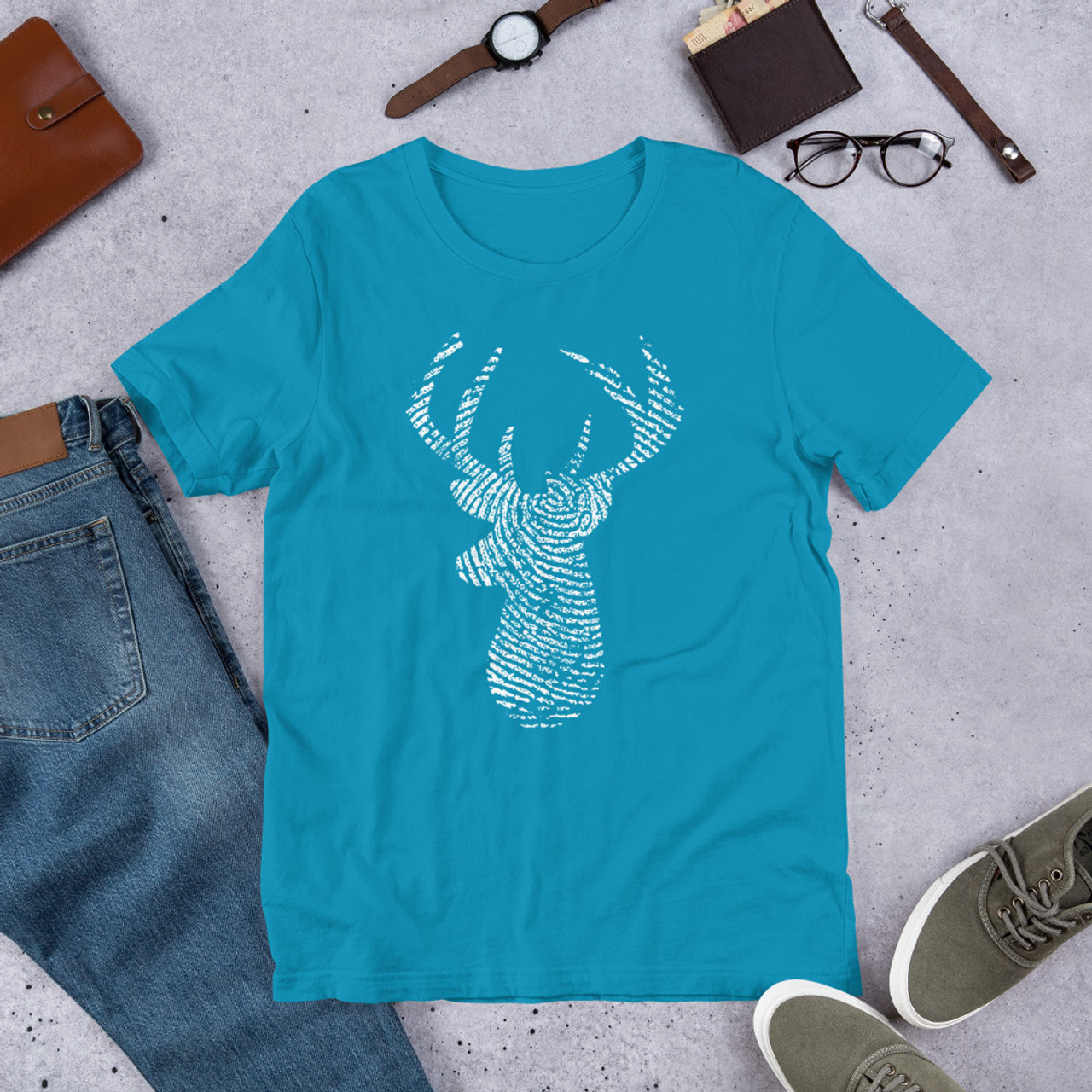 Aqua T-Shirt - Bella + Canvas 3001 Deer Print