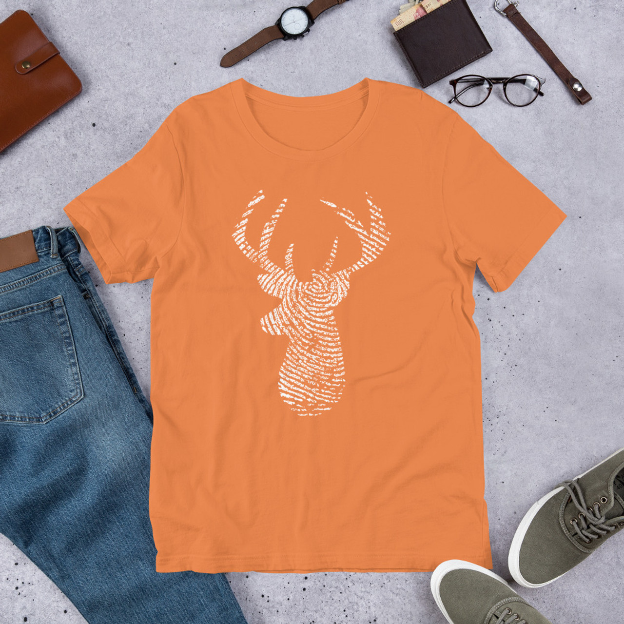 Burnt Orange T-Shirt - Bella + Canvas 3001 Deer Print