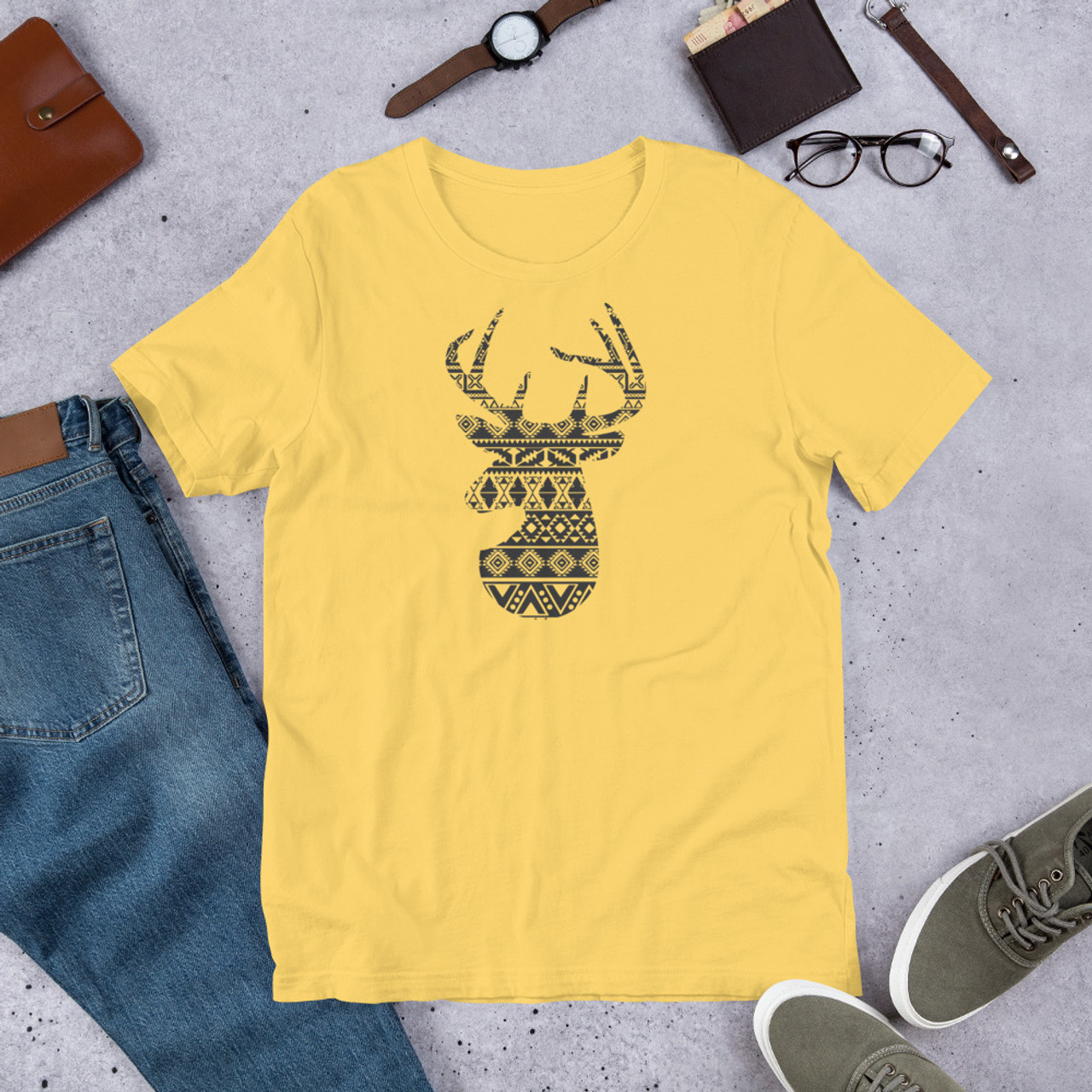 Yellow T-Shirt - Bella + Canvas 3001 Deer Print