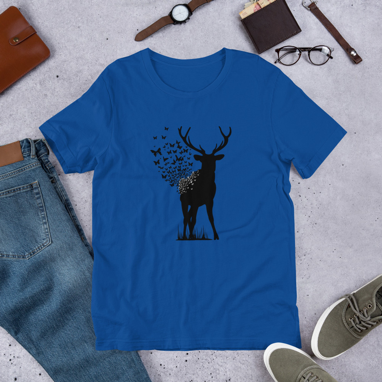 True Royal T-Shirt - Bella + Canvas 3001 Deer Butterfly