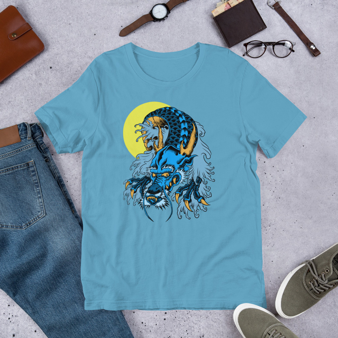 Ocean Blue T-Shirt - Bella + Canvas 3001 Dragon