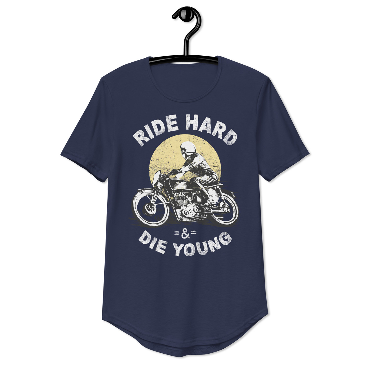 Navy Ride Hard and Die Young Curved Hem Tee - Bella + Canvas 3003