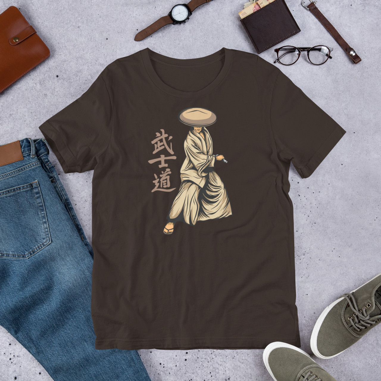 Brown T-Shirt - Bella + Canvas 3001 Samurai 13