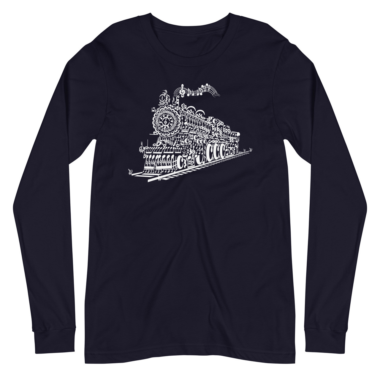 Navy Song Train Unisex Long Sleeve Tee - Bella + Canvas 3501