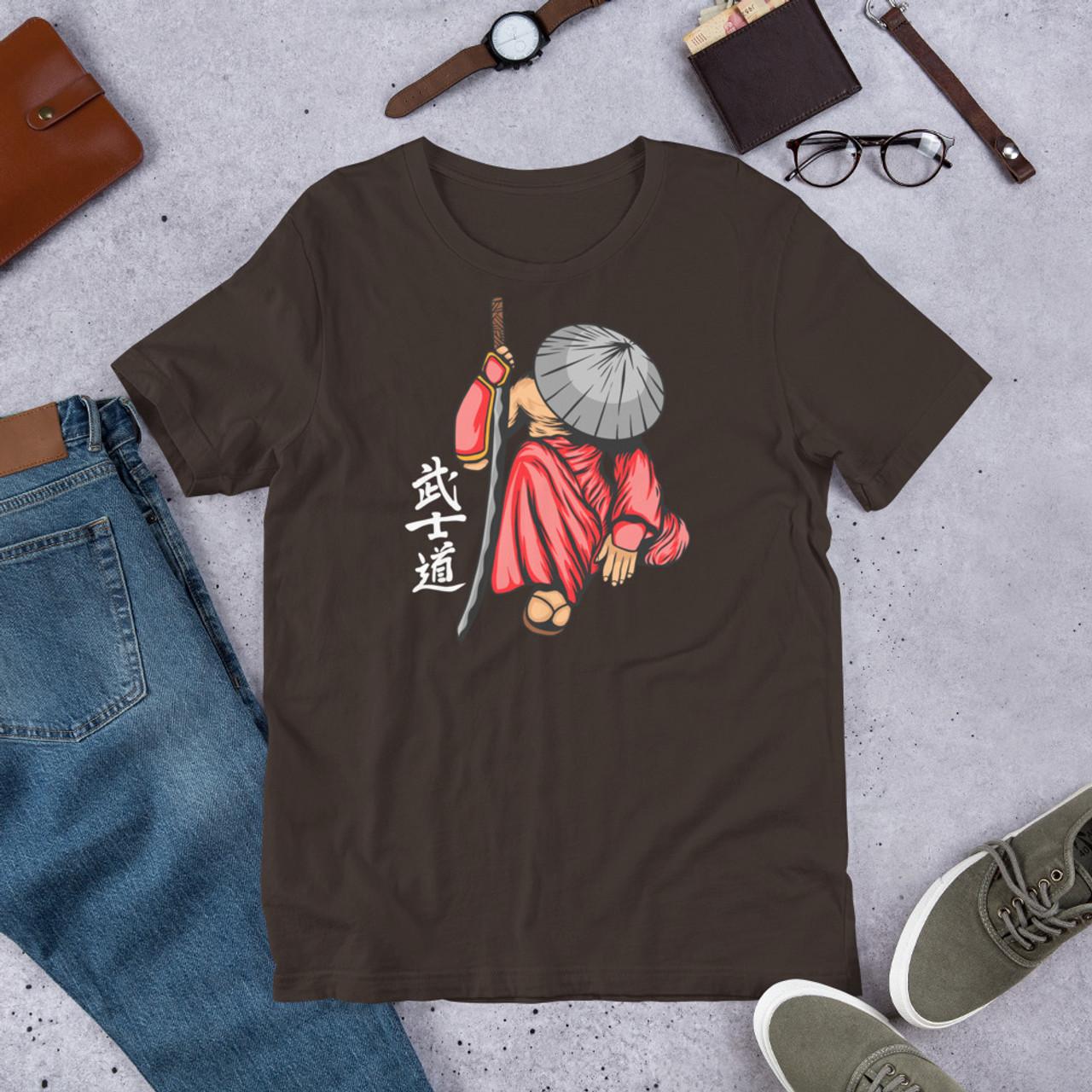 Brown T-Shirt - Bella + Canvas 3001 Samurai 18