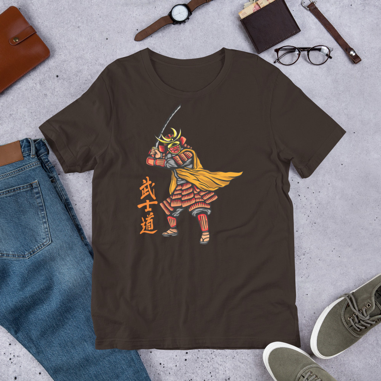 Brown T-Shirt - Bella + Canvas 3001 Samurai 22