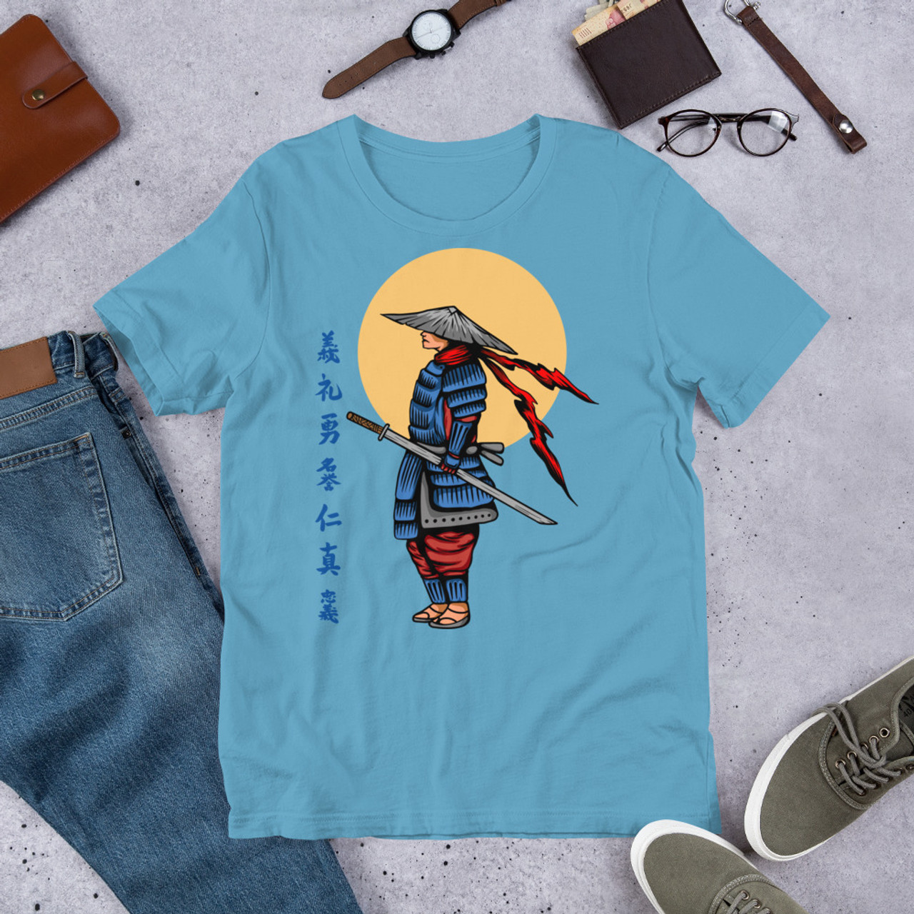 Ocean Blue T-Shirt - Bella + Canvas 3001 Samurai 23