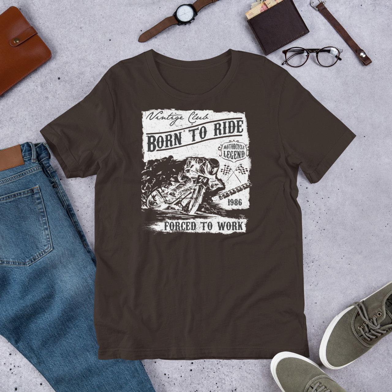 Brown t shirt born to ride