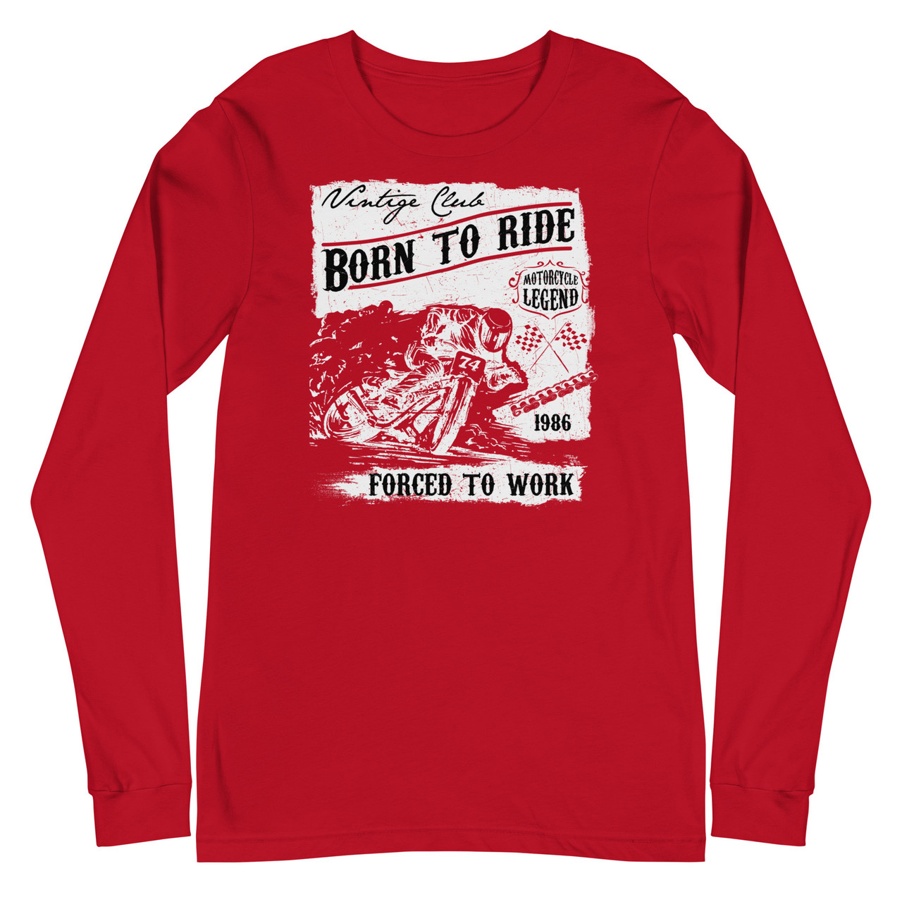 Red Unisex Long Sleeve Tee - Bella + Canvas 3501 Born to Ride