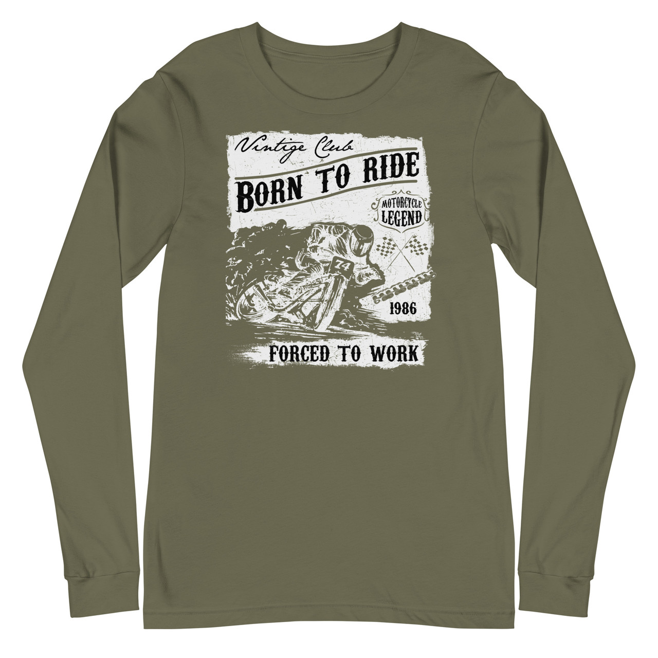 Military Green Unisex Long Sleeve Tee - Bella + Canvas 3501 Born to Ride