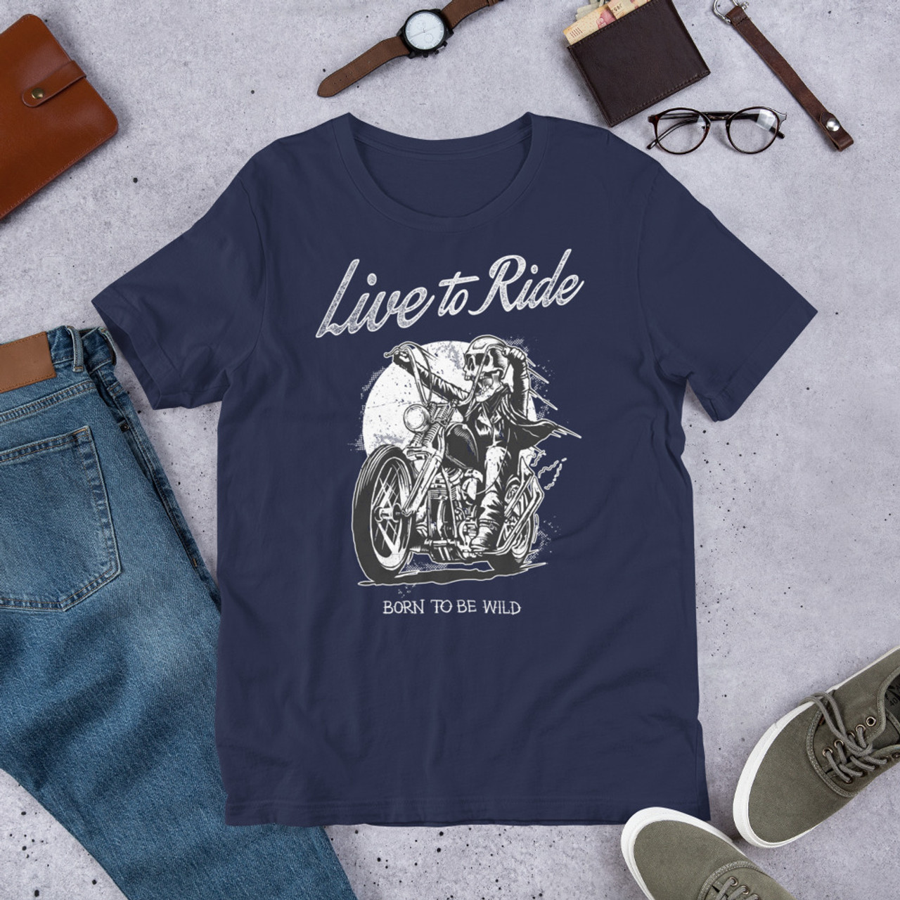 Navy  t shirt live to ride
