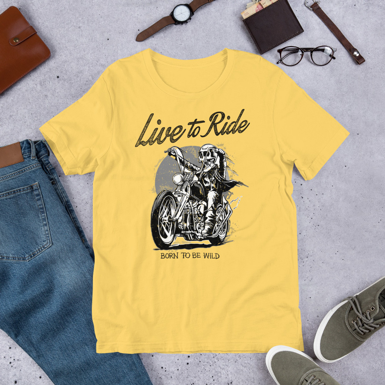 yellow  t shirt live to ride